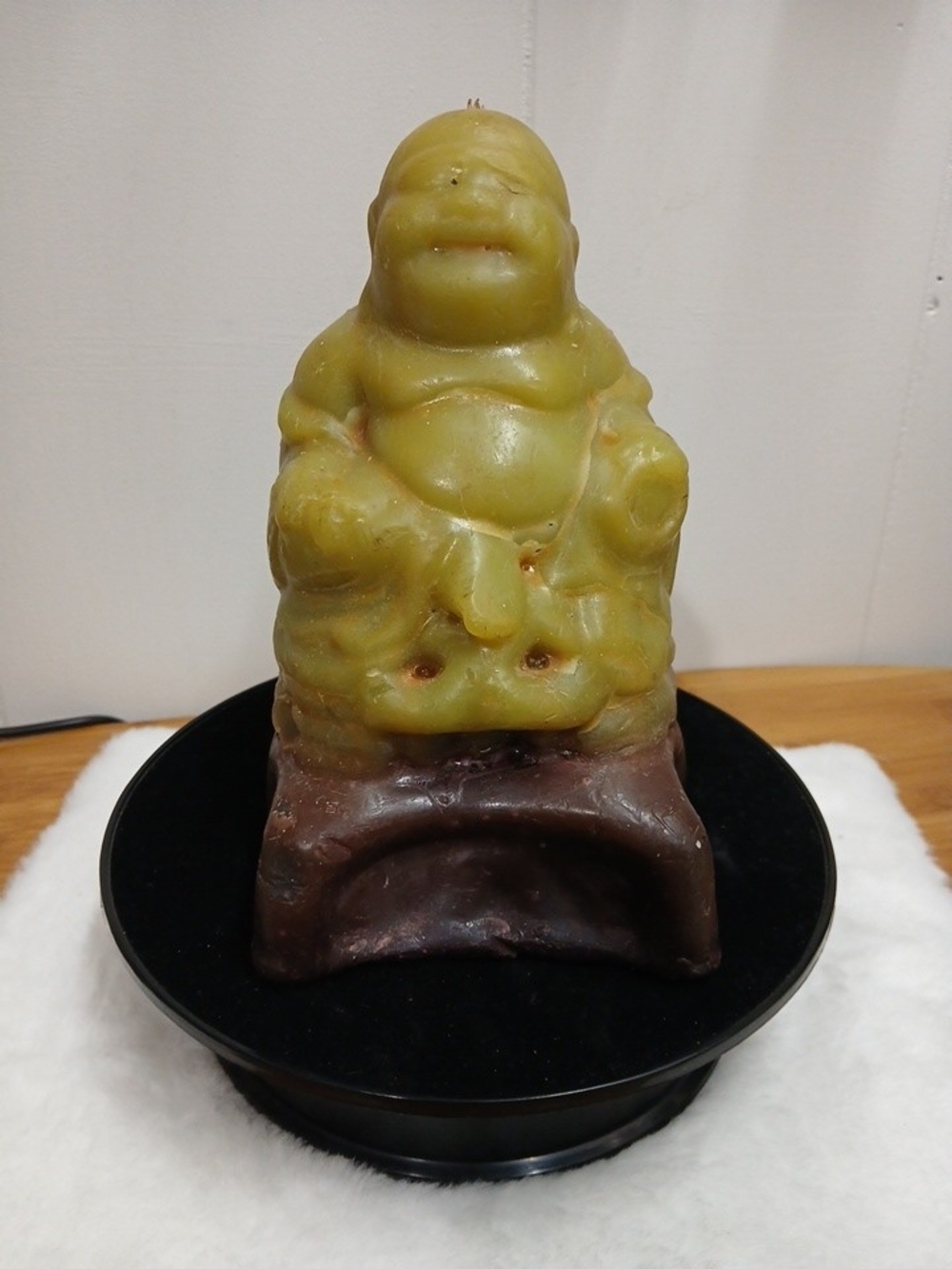 Vtg Handcrafted Green Smiling Buddha Decorative Accent Candle